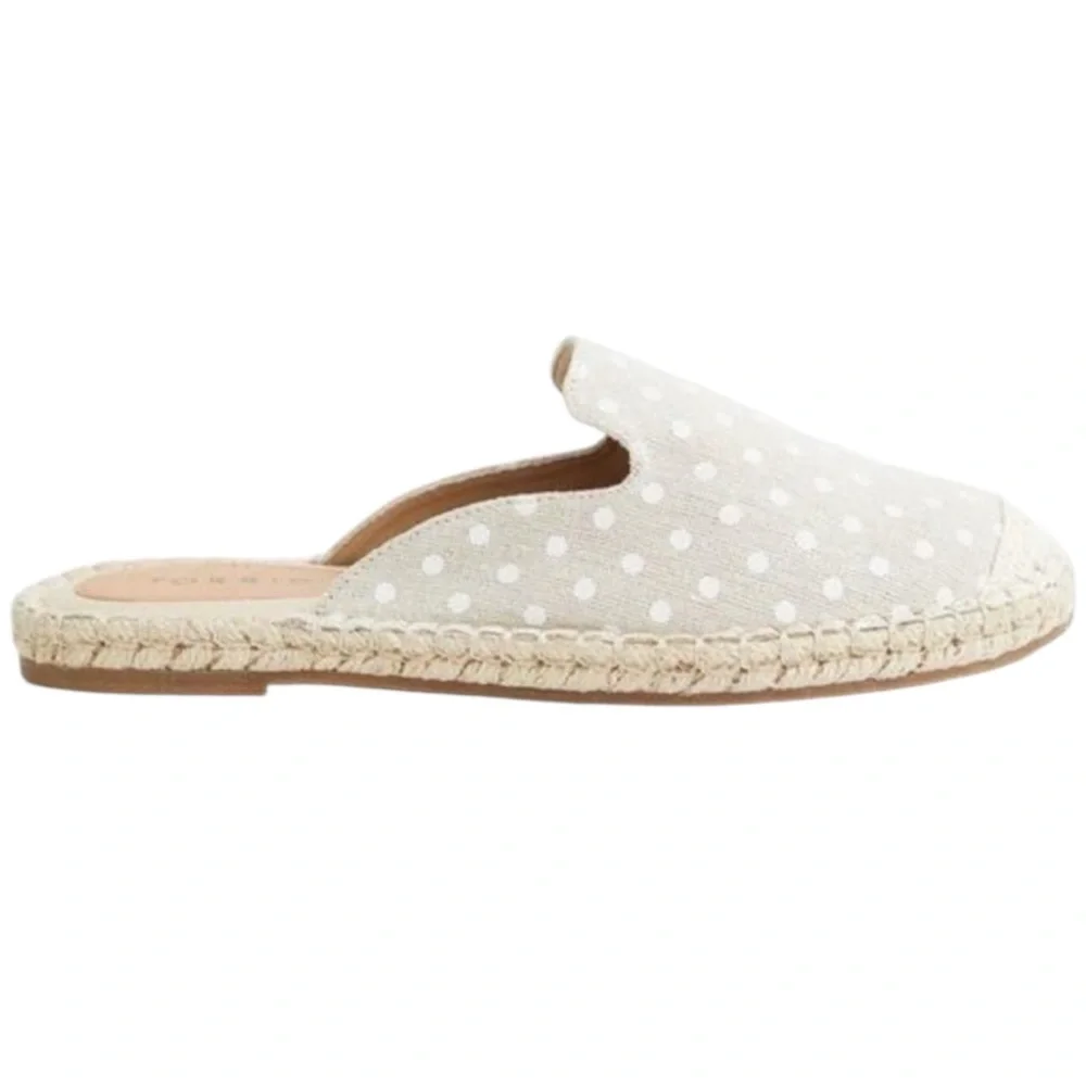 TORRID Cream/Gray Espadrille Mules with Polka Dot Design Size 7.5WW — ADORABLE!!